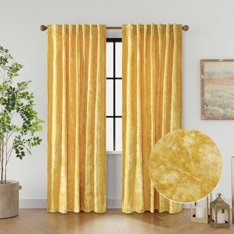 Texture Velvet Back Tab Room Darkening Single Panel - 52"Wx108"L - Honeygold