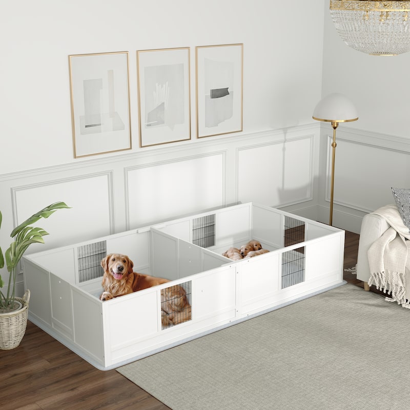 PawHut Whelping Box for Dogs and Puppies, Dog Whelping Box with Waterproof Pee Pad, Adjustable Height Door, 96" x 47" x 19"
