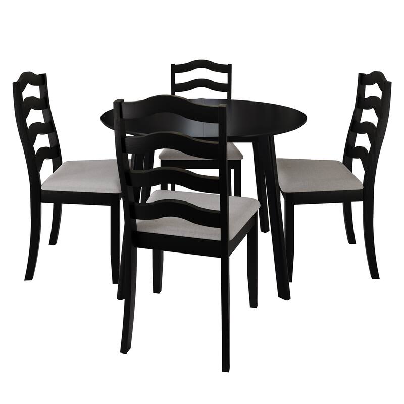 CraftPorch Sophistique 4-Piece Chair and Round Table Wooden Dining Set - Black