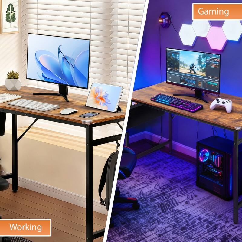 47.2” Computer Desk for Home Office - Study Writing Desk with Storage, Side Hooks & Adjustable Feet