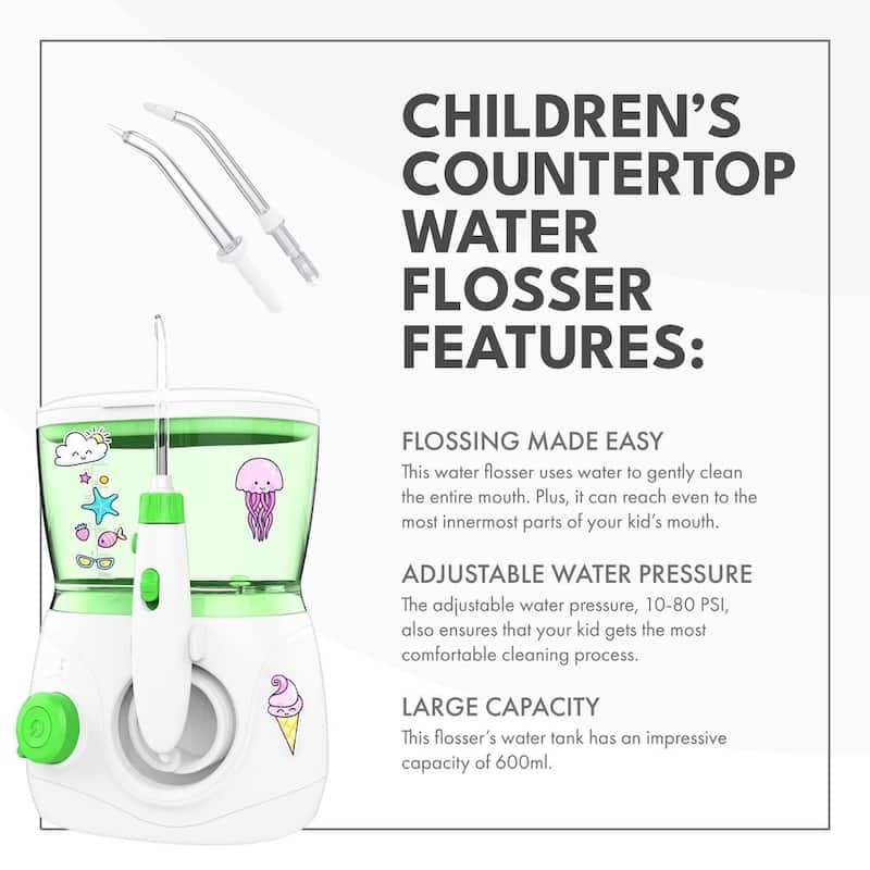 Children's Countertop Portable Water Flosser - Dental Tools for Kids and Children Green - 8 x 5.8 x 4.9