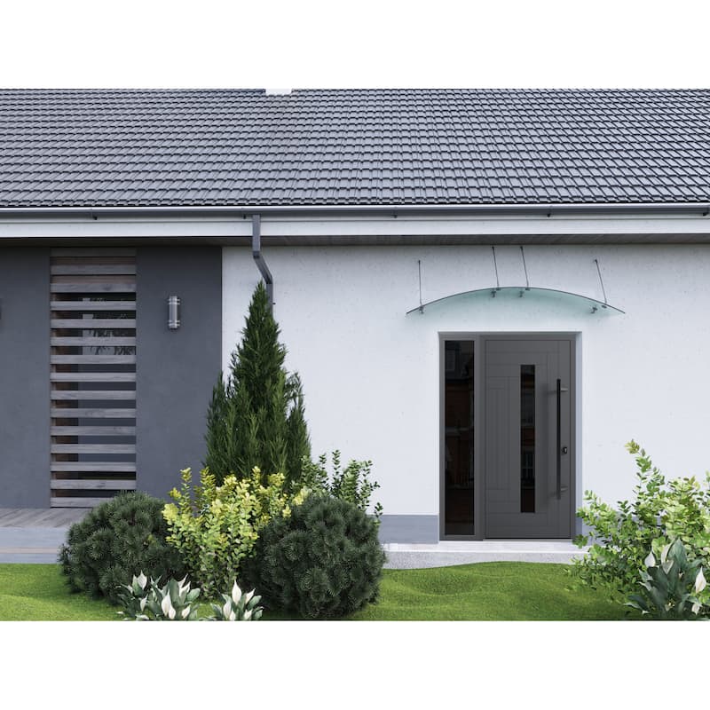 Front Prehung Steel Door Ronex 1011 Grey Side and Top Window Sidelite Stainless Inserts W36+12xH80+16 Lh I
