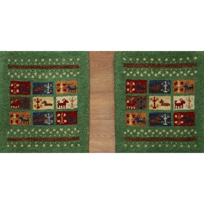 Hand Knotted Oriental 100% Wool Carpet Tribal Animal Pictorial Green Gabbeh Area Rug - 1' 4'' X 1' 4''