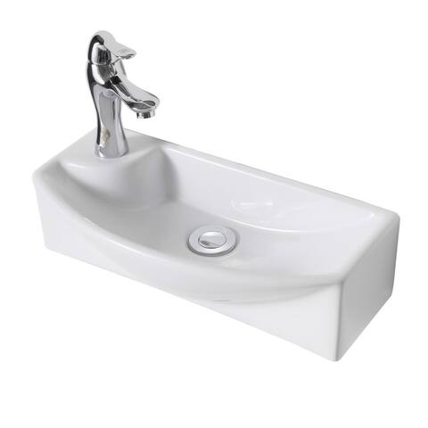 Small Bathroom Sink Wall Mounted 18" W White Ceramic Porcelain Coated with Overflow and Single Faucet Hole Renovators Supply