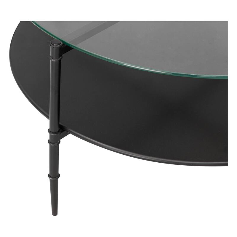 Martha Stewart Caroline Black Round Coffee Table with Interchangeable Wood and Glass Top