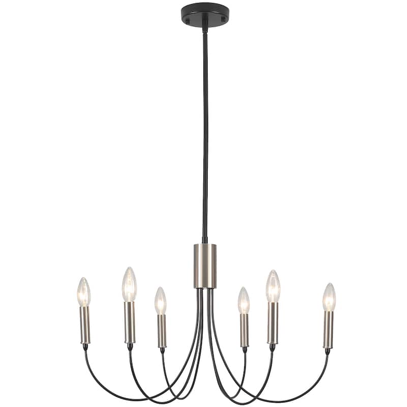 6-Light Modern Chandelier, Farmhouse Chandelier, Candle Style Chandelier for Dining Living Room Kitchen Island - 23.62"Dx8.86"H