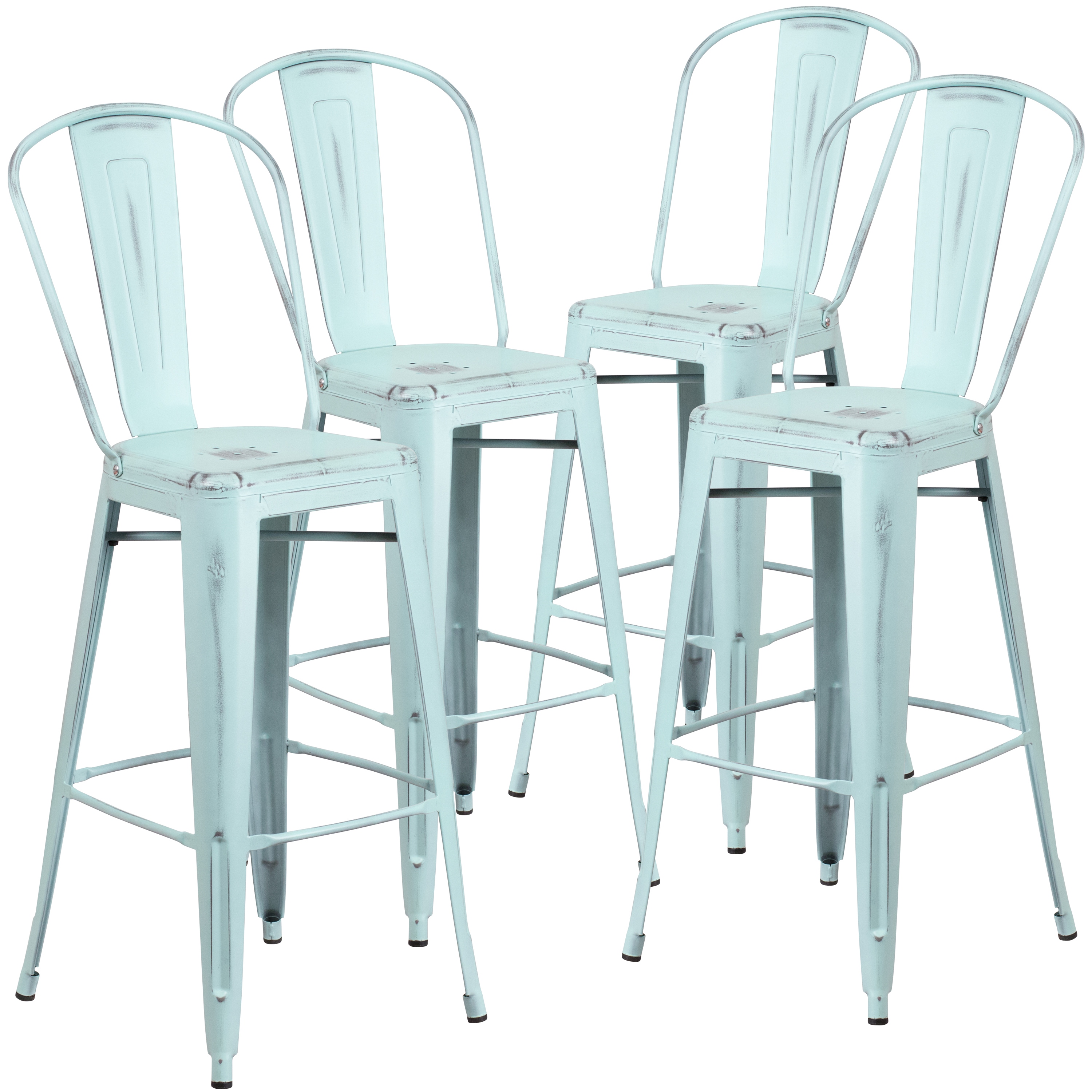 White distressed hot sale metal bar stools