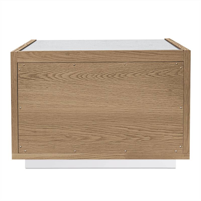 NADAAL STUDIOS Delmira Oak Wood and Rosa Marble 2-Drawer Nightstand with Metal Base