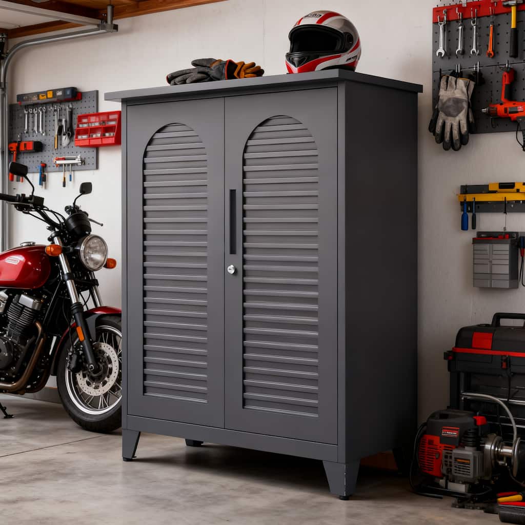 Space Saving Steel Tool Storage Cabinet with Adjustable Shelves and Wall-Mountable Design by GDFStudio