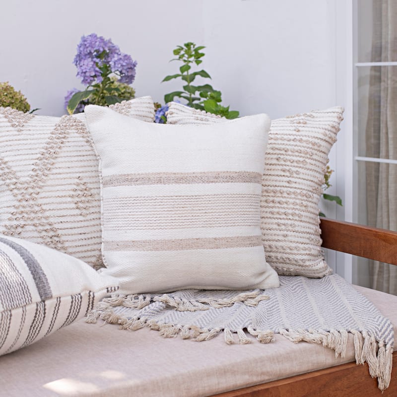 Sevita Farmhouse Geometric Hand-Woven Indoor/Outdoor Throw Pillow