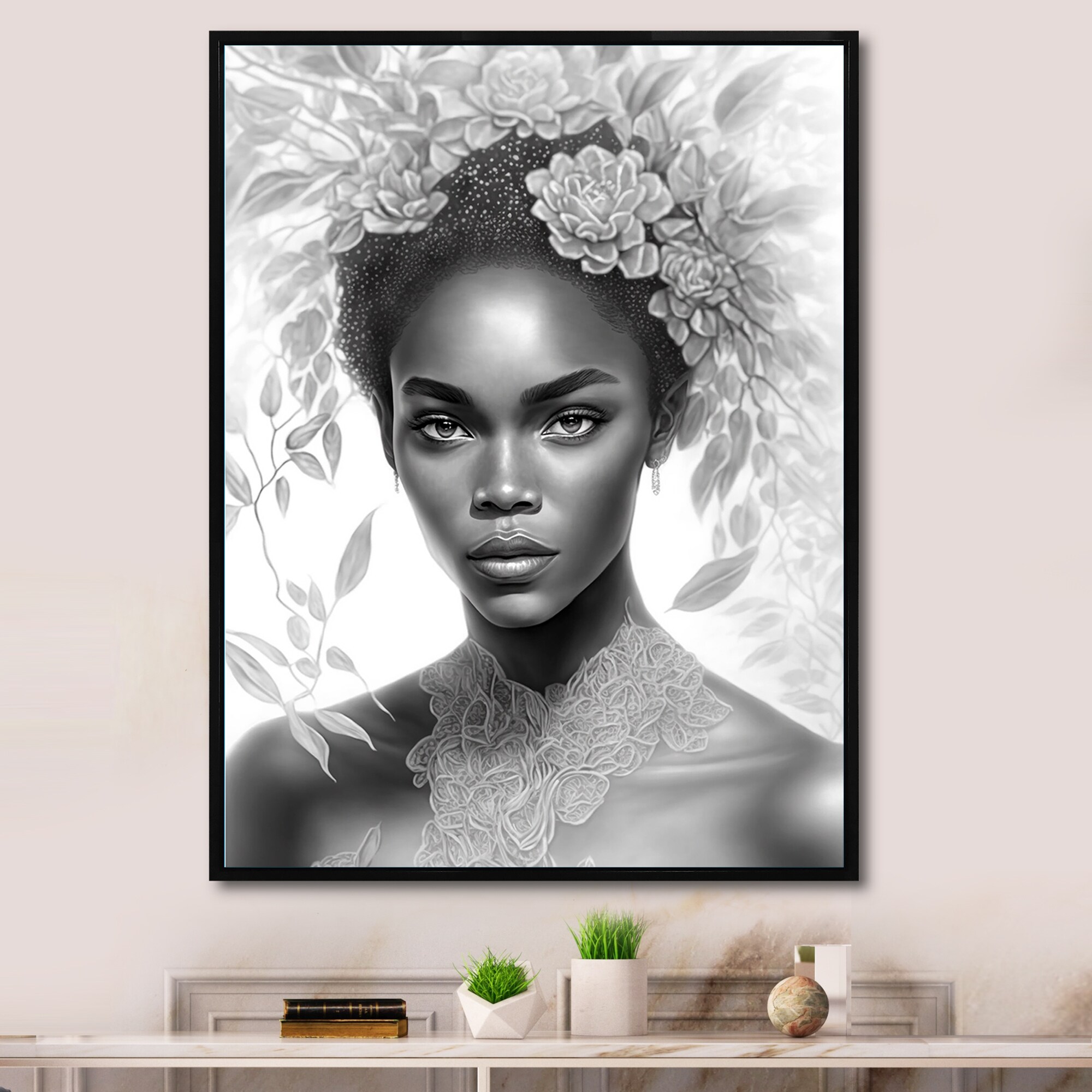 Black and White Portrait of African American Woman IV 32 in x 16 in Painting Canvas Art Print, by Designart