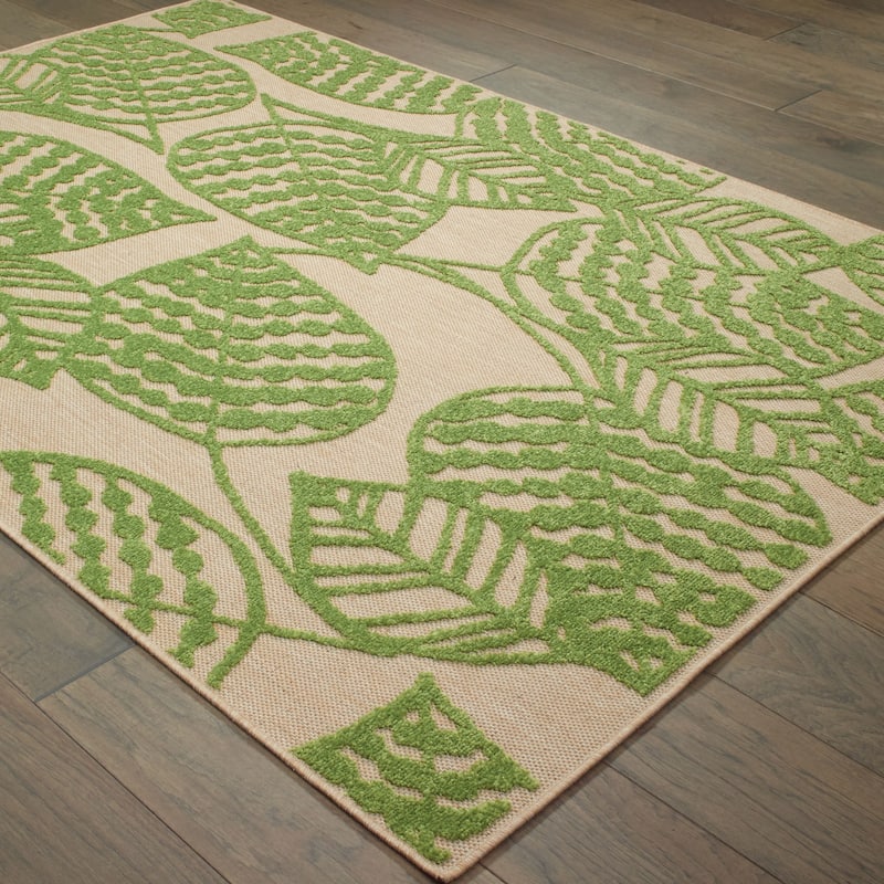 Style Haven Cara Mixed Pile Tropical Leaves Indoor-Outdoor Area Rug