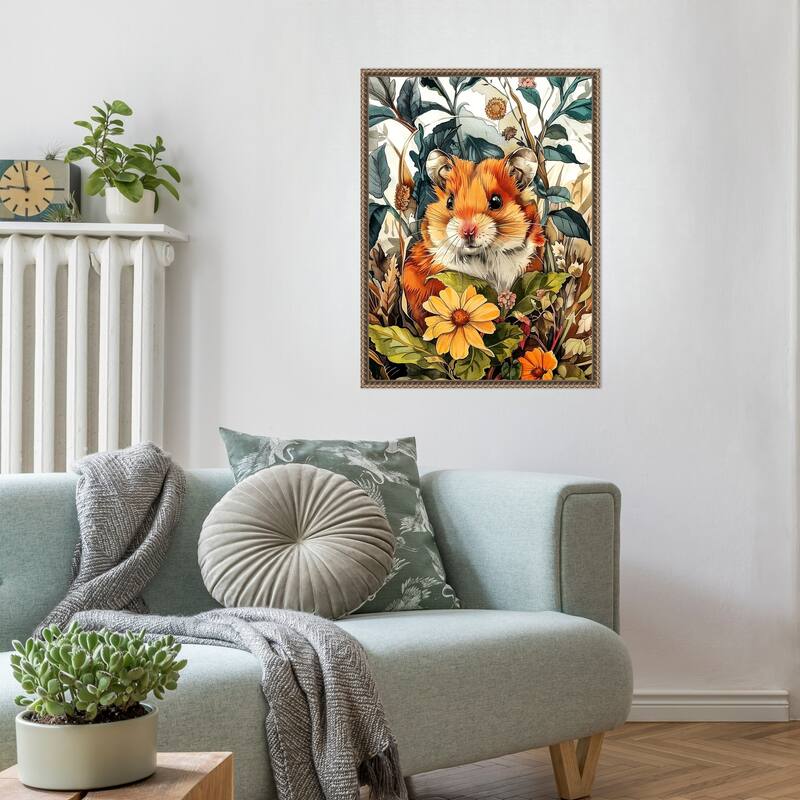 Hamster in Flowers by Justyna Jaszke Framed Canvas Wall Art