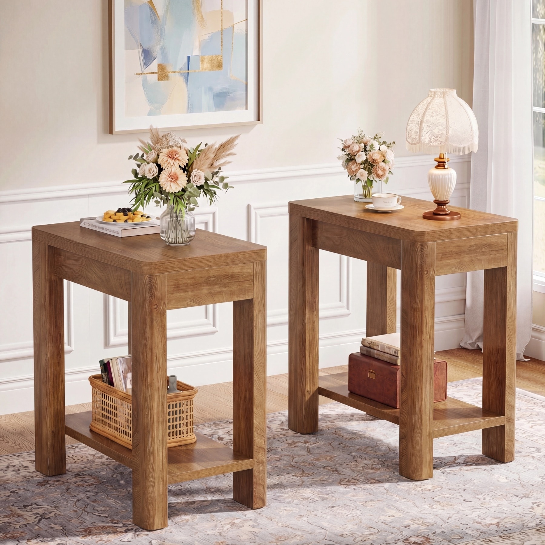 End Table for Living Room, 2-Tier Narrow Side Table with Storage