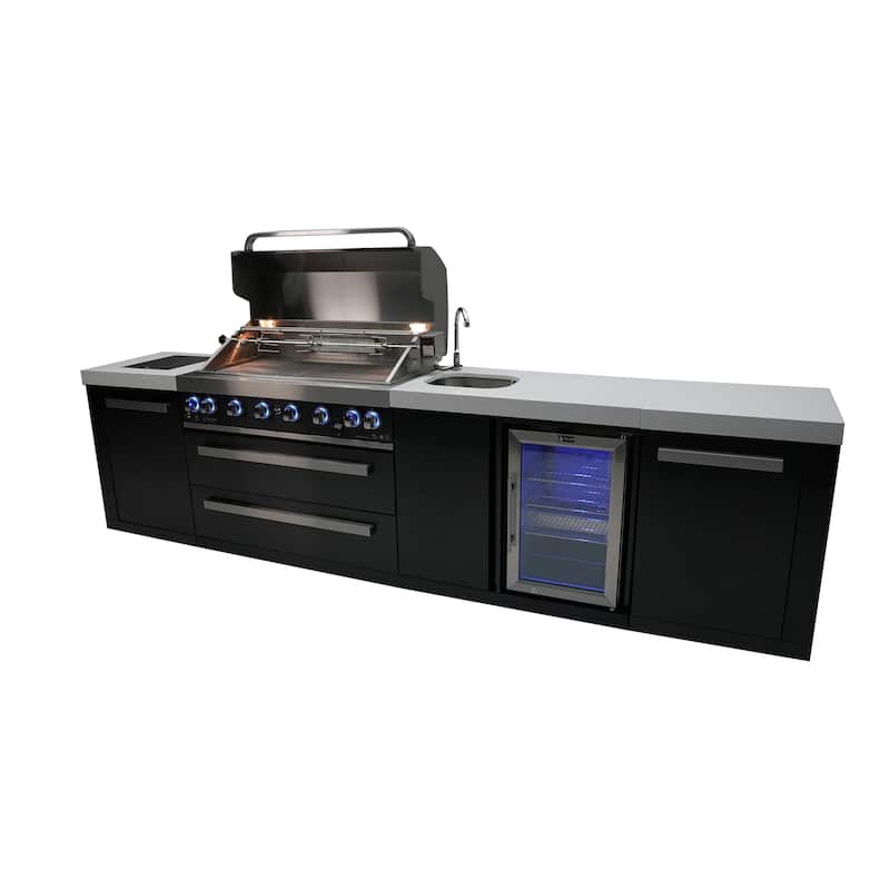 Mont Alpi MAi805-BSSBEV 44-inch 6-Burner 115000 BTU Black Stainless Steel Outdoor Kitchen Island Grill + Beverage Center - N/A