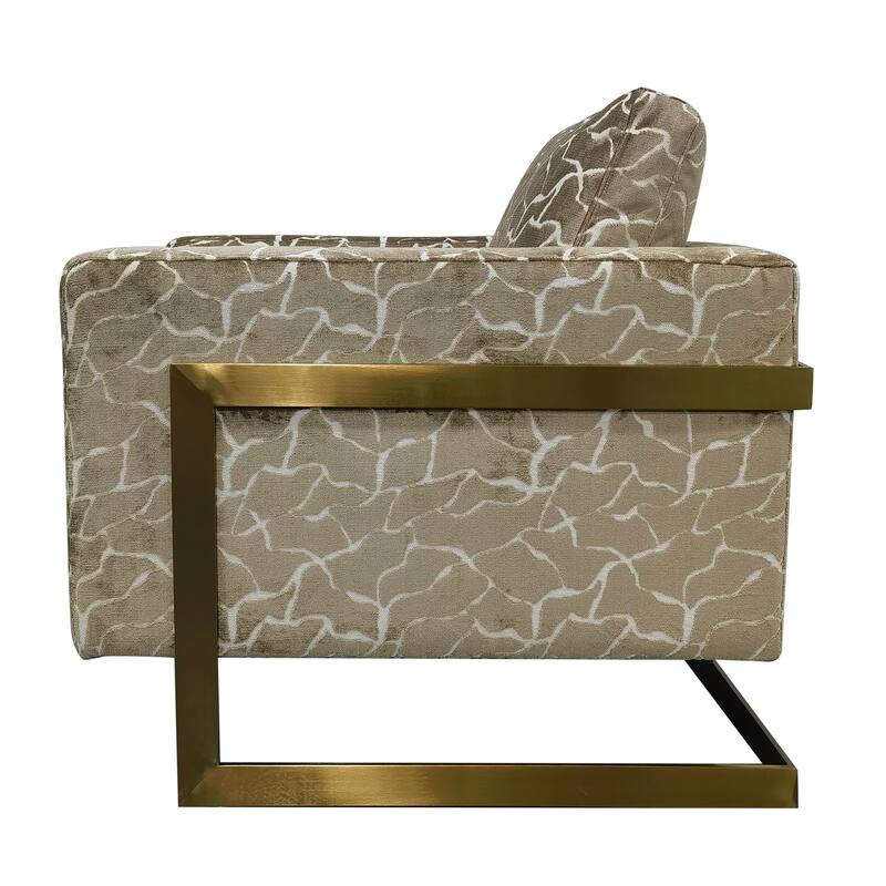 Harp & Finial Finch Chair - Beige Geoffrey Cobblestone Fabric, Brass Fame