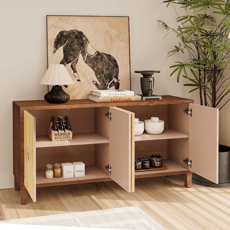 60" Vintage 4 Door Carved Pattern Buffet/Sideboard