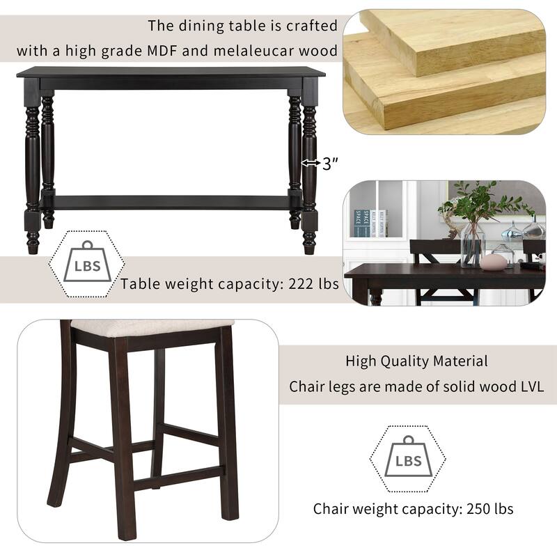 Vintage 6-Piece Counter Height Wooden Dining Table Set with 4 Chairs