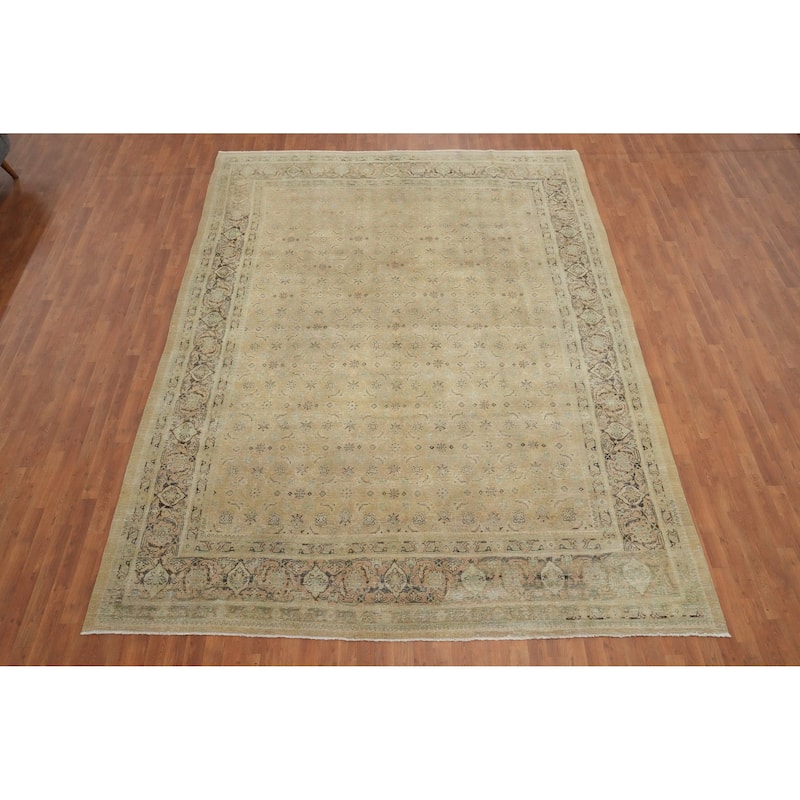 Hand Knotted Oriental 100% Wool Carpet Traditional All-Over Yellow & Gold Mahal Area Rug - 12' 11'' X 9' 5''