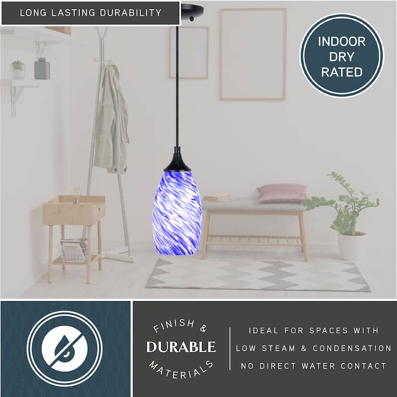 Milano Mini Pendant Ceiling Light with Blue Swirl Art Glass