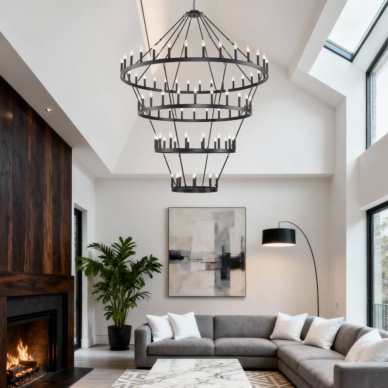 70.87INCH Tiers Wagon Wheel Chandelier Farmhouse 60-Light, Gold Color Metal 4-Story Light Fixtures Adjustable Height E12