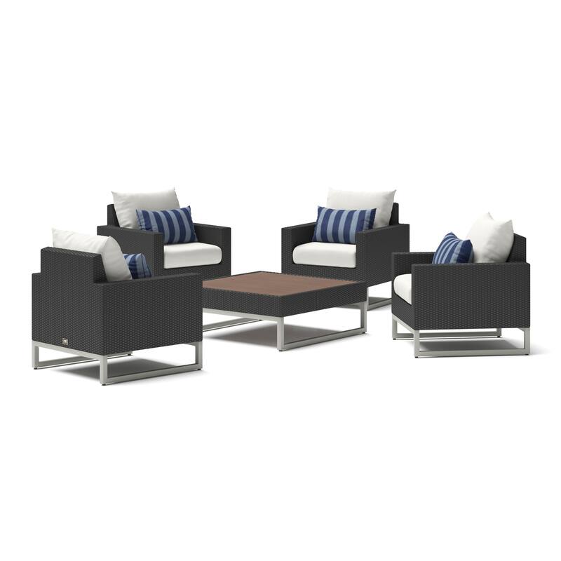 Milo Espresso 5 Piece Sunbrella Outdoor Patio Club Chair Conversation Set