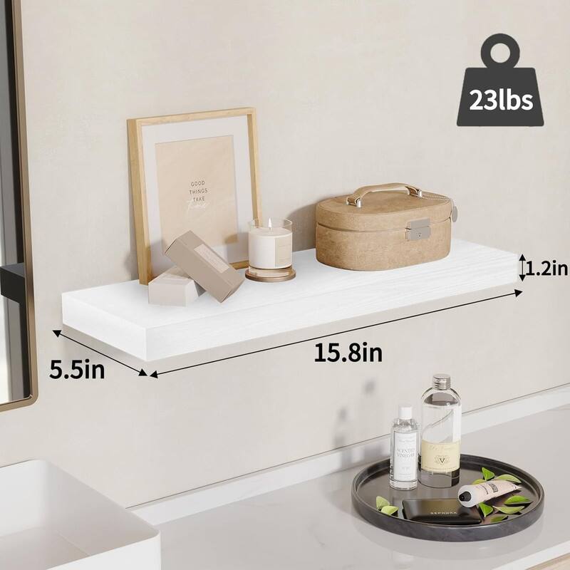 Floating Shelves, Rustic Wood Finish Wall Shelves Set of 4 - 15.8"D x 5.5"W x 1.2"H