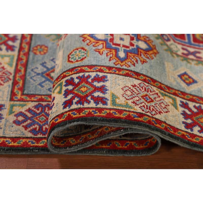Geometric Kazak Accent Rug Handmade Wool Carpet - 3'6"x 4'11"