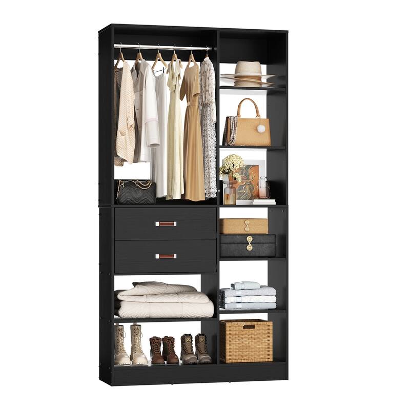 40'' Large Closet System with 10 Shelves and 2 Drawers, Freestanding Closet Organizer with Hanging Rods