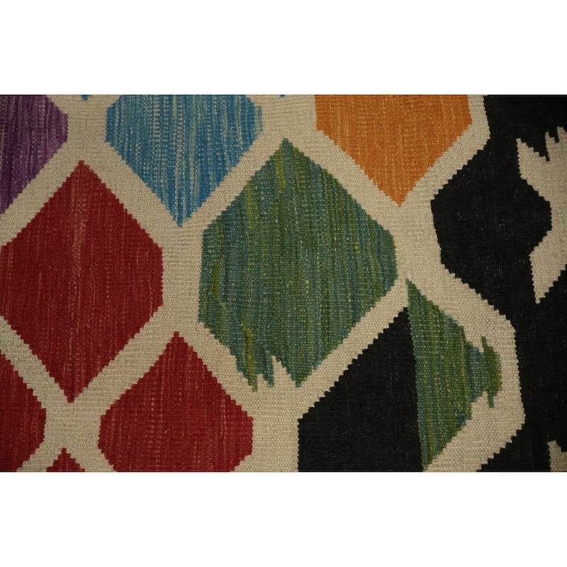 Hand Woven Oriental 100% Wool Carpet Southwestern Tribal Multi-Colored Kilim Area Rug - 11' 8'' X 8' 0''