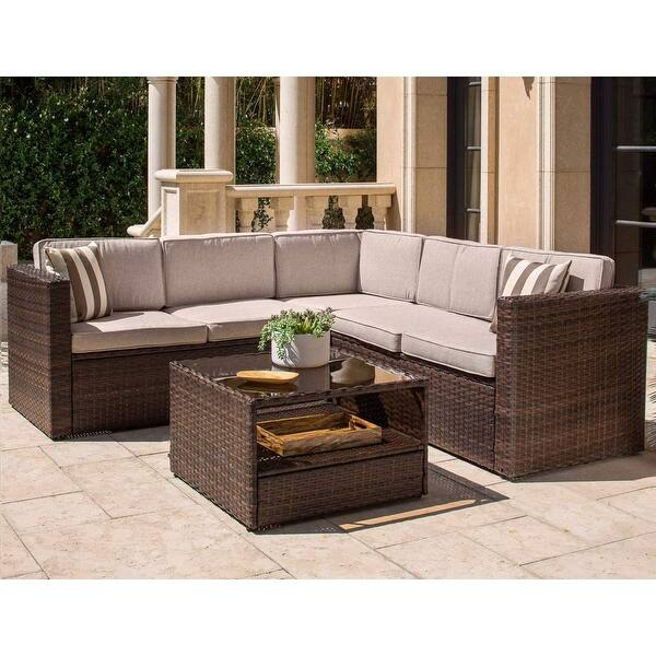 Shop Solaura Outdoor 4 Piece Wicker Sectional Sofa Coffee Table
