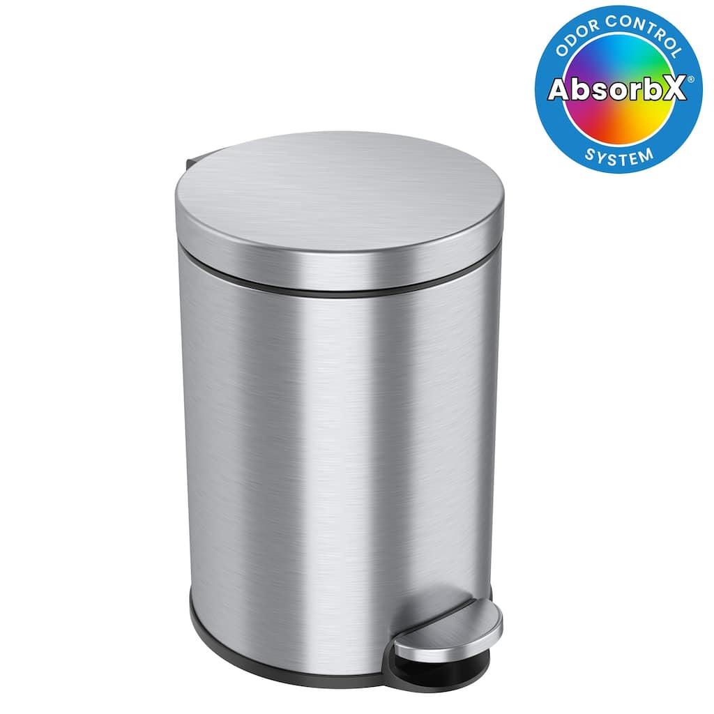 iTouchless 3.2 Gallon / 12 Liter Stainless Steel SoftStep Round Bathroom Trash Can with Odor Filter