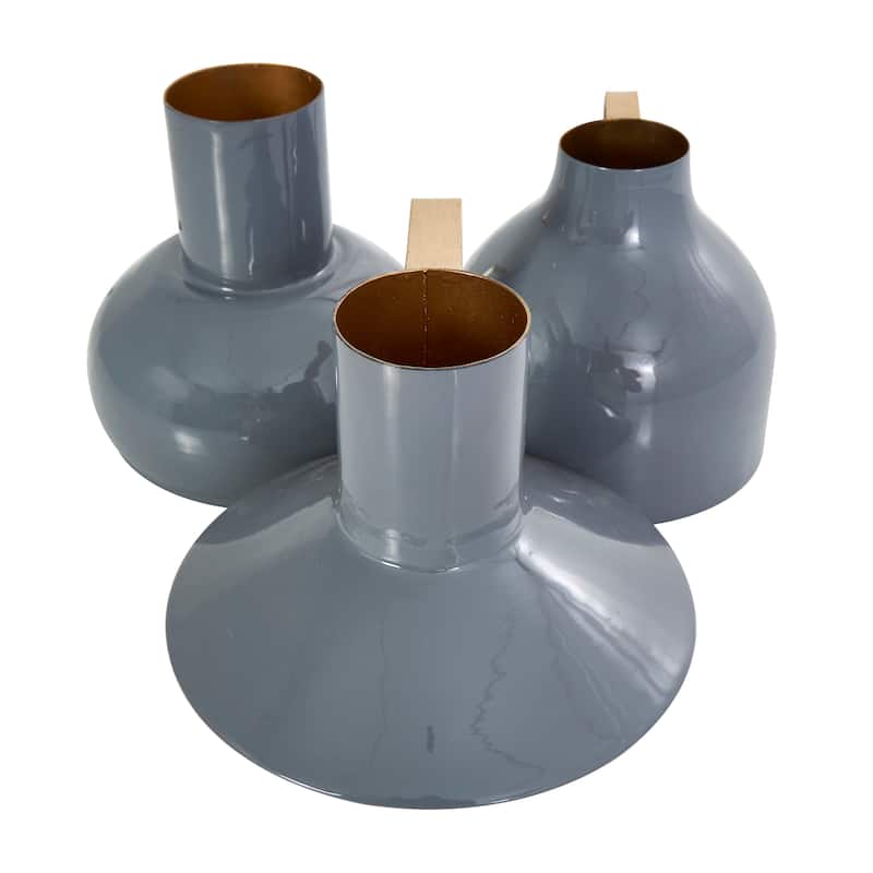 CosmoLiving by Cosmopolitan Metal Enameled Abstract Vase with Varying Shapes and Geometric Gold Handles (Set of 3)