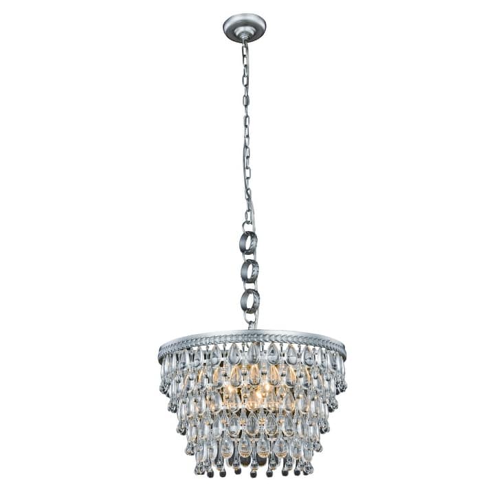 Teardrop Glass Chandelier 5 Light 19" In Antique Silver - 12.00