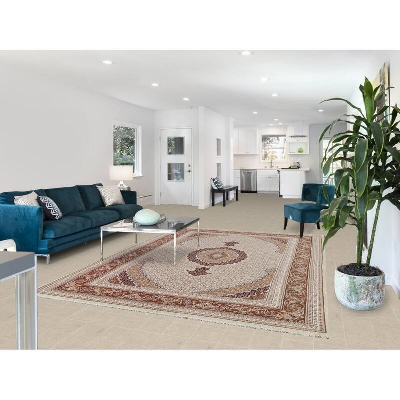 Traditional Tabriz Turkish Area Rug Beige Machine Made Carpet - 6'10" x 9'9"