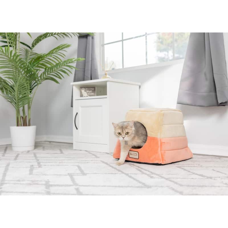 2-In-1 Cat Bed Cave Shape And Cuddle Pet Bed - 14"L x 14"W x 15"H