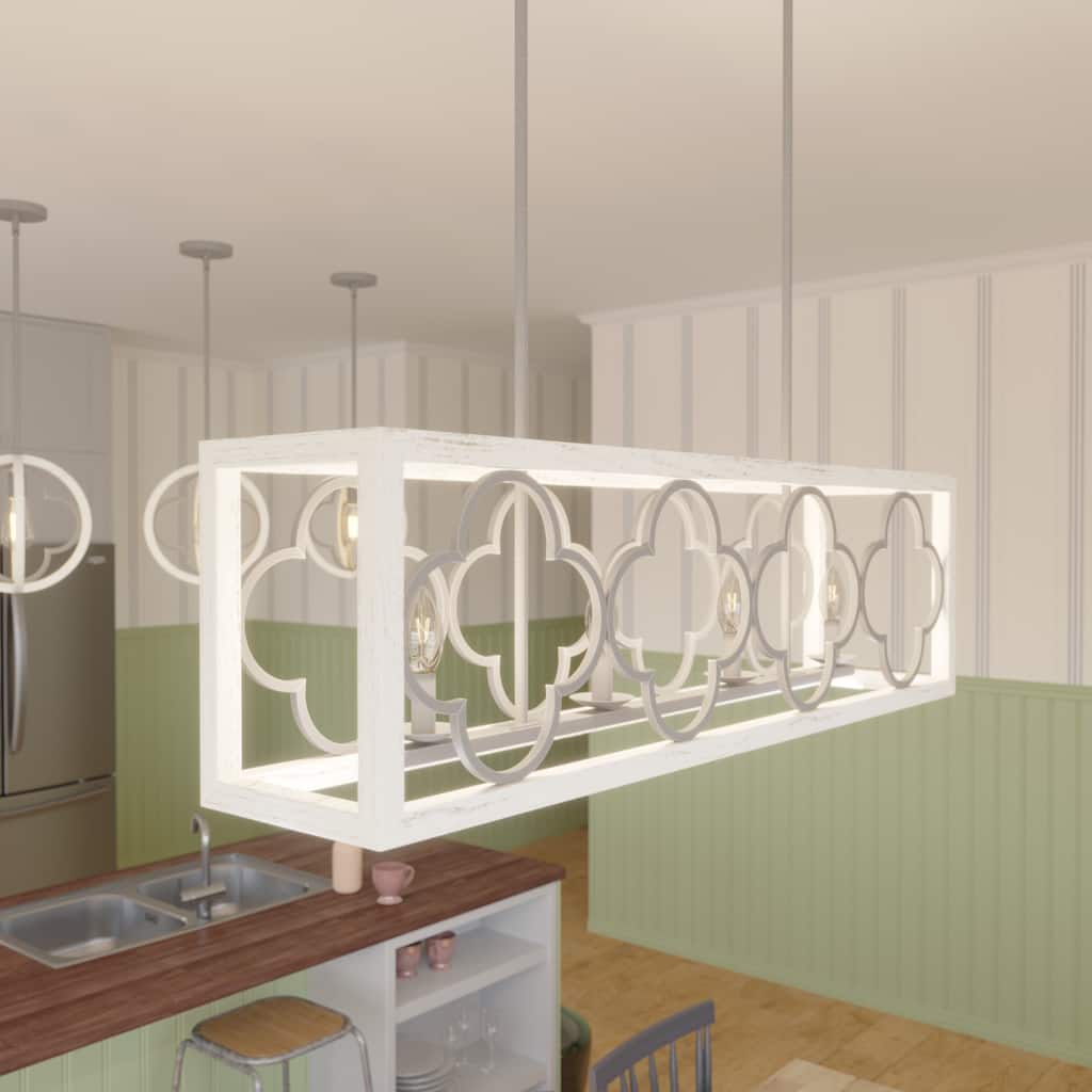 Hunter Gablecrest 4-Light Linear Chandelier - Kitchen Island, Dining Room - Modern Farmhouse, French Country, Distressed