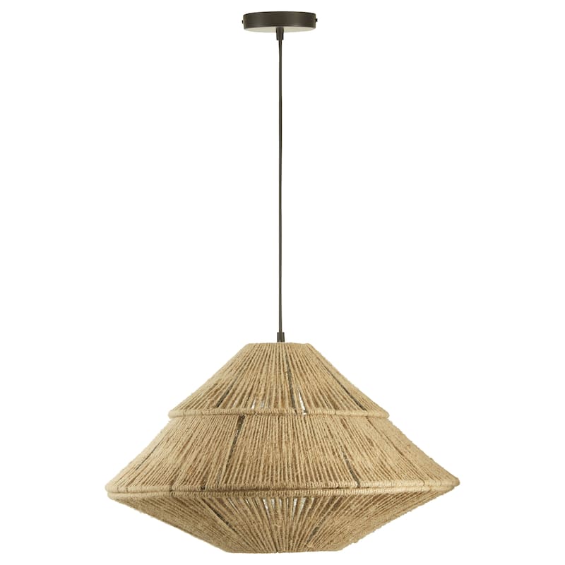 Zoey River of Goods Tan and Black Jute and Metal 22-Inch Pendant Light with Adjustable Hanging Cord - 22"x 22"x 16.75/75.75" - 22"x 22"x 16.75/75.75" - Tan/Black