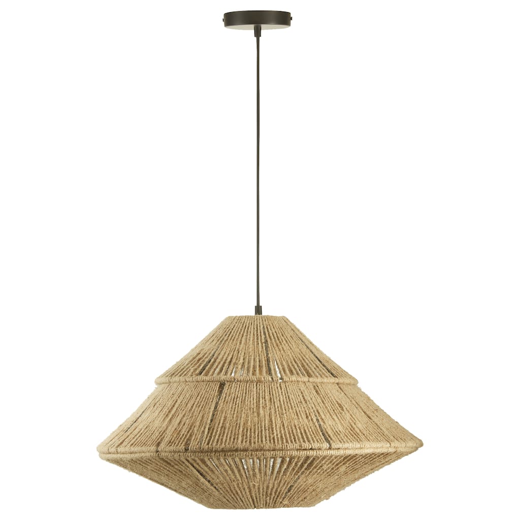 Zoey River of Goods Tan and Black Jute and Metal 22-Inch Pendant Light with Adjustable Hanging Cord - 22"x 22"x 16.75/75.75"