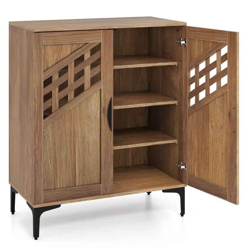 Gymax 4 Tier Shoe Cabinet w/ Doors Removable Shelves & Metal Legs for