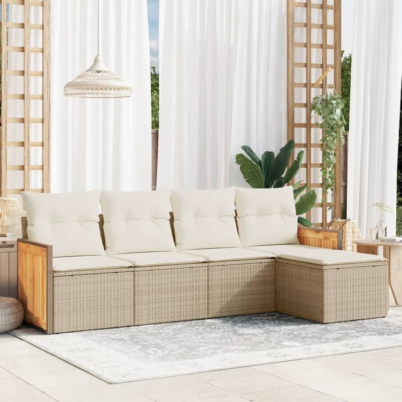 vidaXL Patio Sofa Set with Cushions Outdoor Conversation Furniture Poly Rattan - Beige and Cream - 24.4 x 23.2 x 27.2