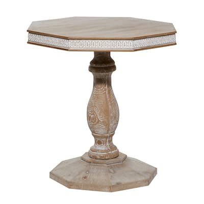 Wood Scroll Handmade Intricately Carved Accent Table - Brown - Roche River Decor - 28"W x 28"L x 30"H