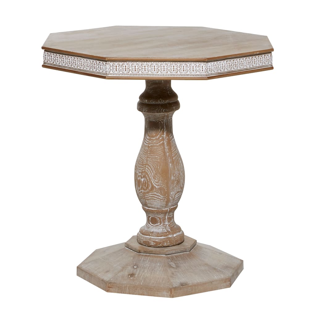 Wood Scroll Handmade Intricately Carved Accent Table - Brown - Roche River Decor - 28"W x 28"L x 30"H
