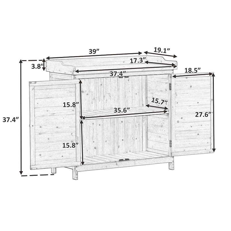 Outdoor Potting Bench Table Wood Workstation Storage Cabinet with Hook