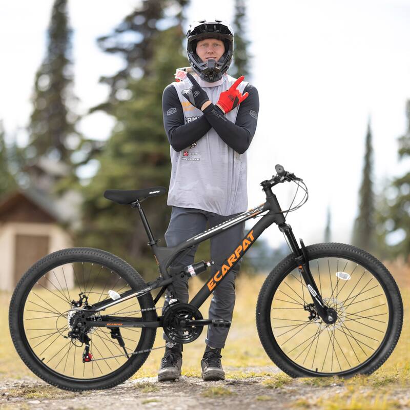 26 Inch Mountain Bike with 21 Speed Drivetrain, Dual Disc Brakes, Shock Absorbing Fork, for Trail, Urban Riding - Black