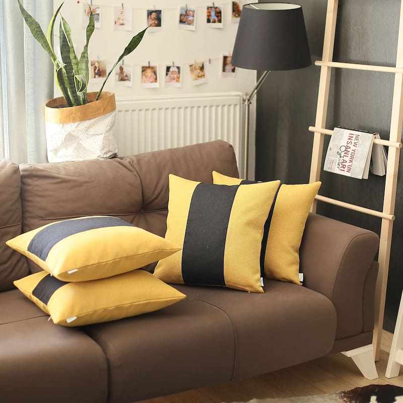 Boho-Chic Decorative Houndstooth Jacquard Pillow Covers 4 PCS - 18x18 - Black-Yellow