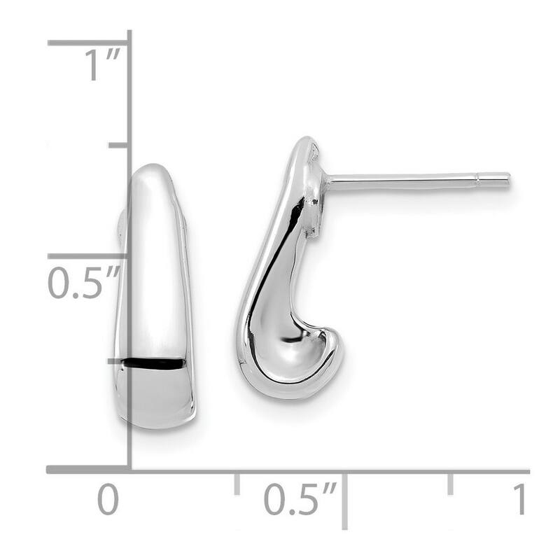 Curata 14k White Gold Polished 11x5mm Small J Hoop Post Earrings