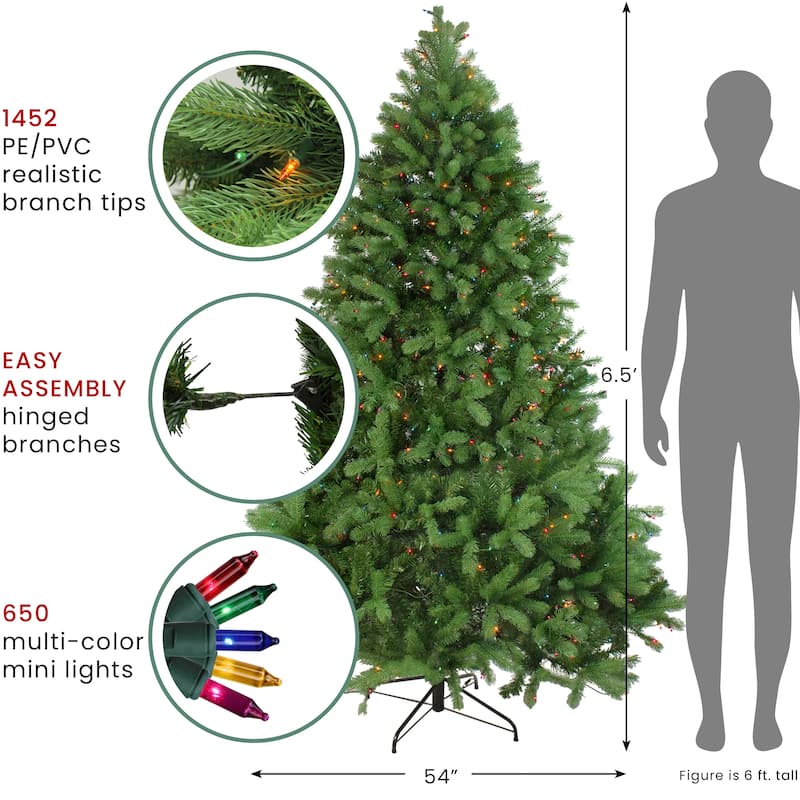 6.5' Noble Fir Full Artificial Christmas Tree Multicolor Lights - 6.5 Foot