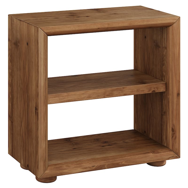 Solid Wood End Table with Storage Shelves, Bedside Nightstand, Living Room Bedroom Accent Side Table