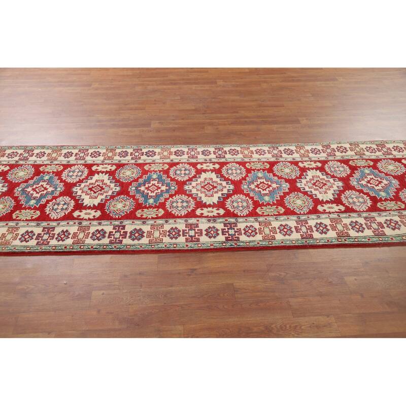 Geometric Kazak Runner Rug Handmade Oriental Wool Carpet - 2'9" x 9'8"